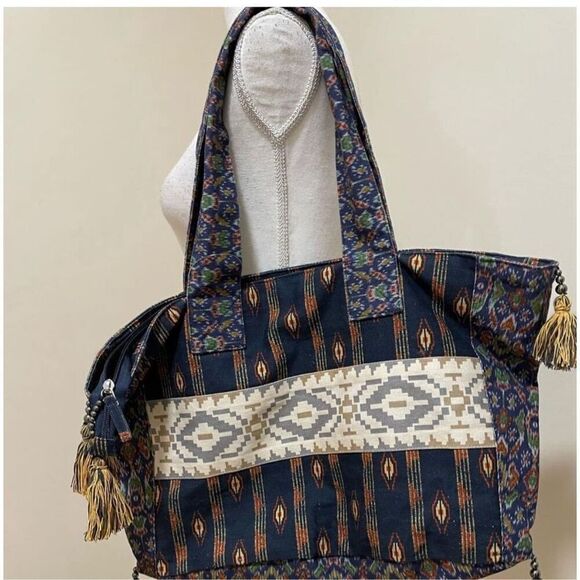 New Free  People Basel Tassel Patchwork Tote In Southwestern Pattern - Picture 2 of 7